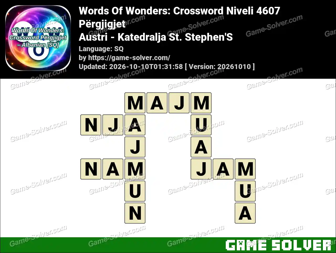 Words Of Wonders: Crossword Niveli 4607 Përgjigjet – Austri – Katedralja St. Stephen’S